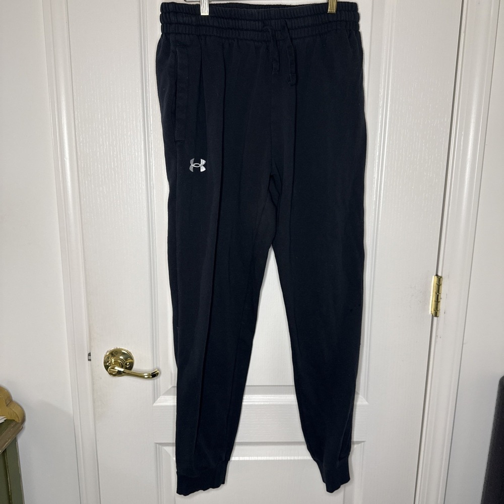 Under Armour Men's Black Fleece Jogger Sweatpants Size Large Tapered Athleisure